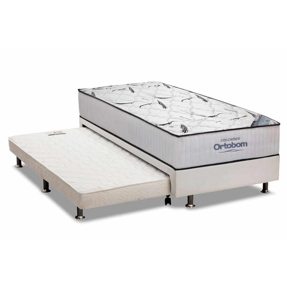 Cama Box C/auxiliar Solteiro: Colchão Espuma Ortobom D45 High Foam + Base Crc Courano White(88x188)