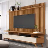 Rack Vivare Wood Com Painel Ripado Para Tv Até 72 Polegadas Classic Nature/off White