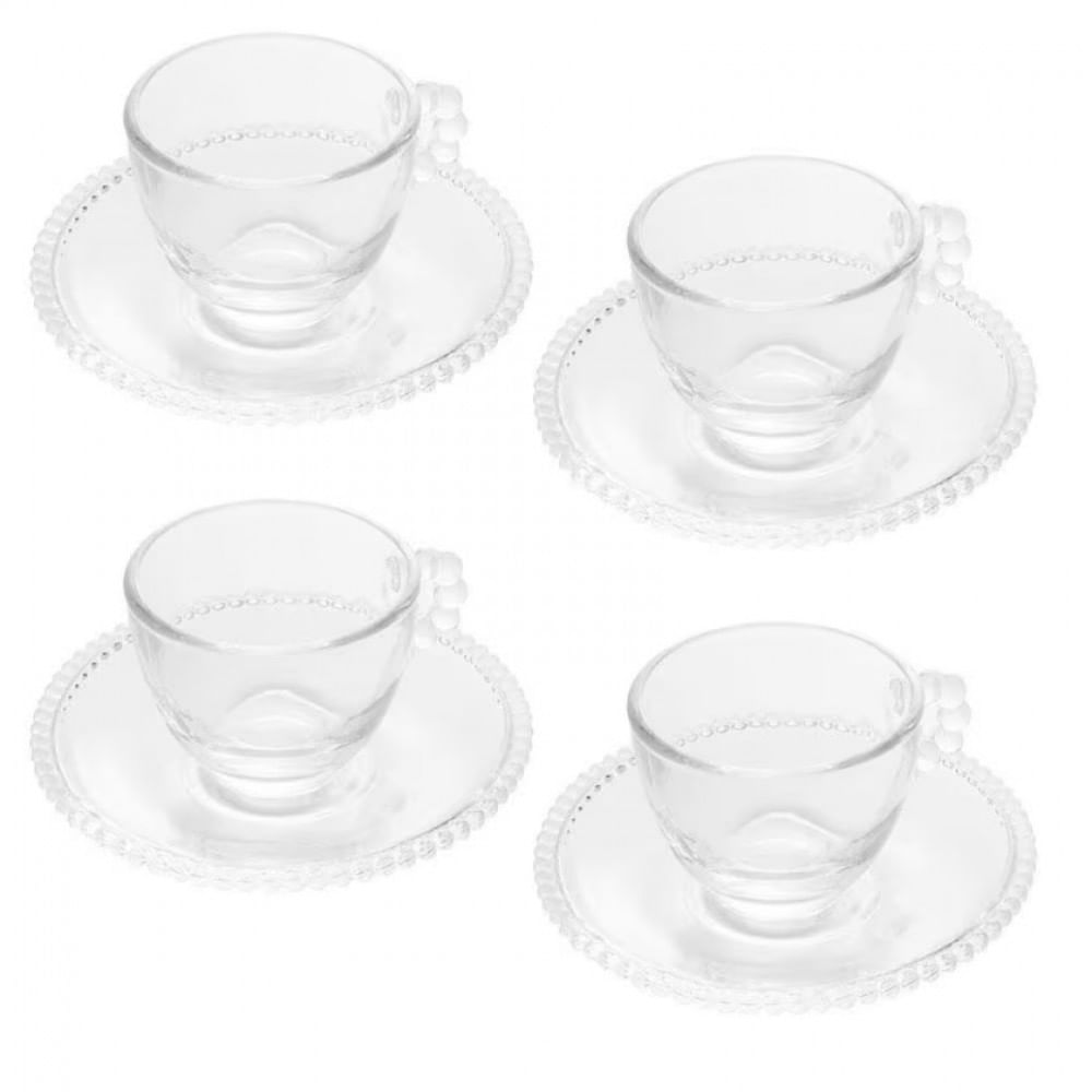 Conjunto Com 4 Xícaras E Pires Para Café Wolff Pearl Em Cristal 80ml