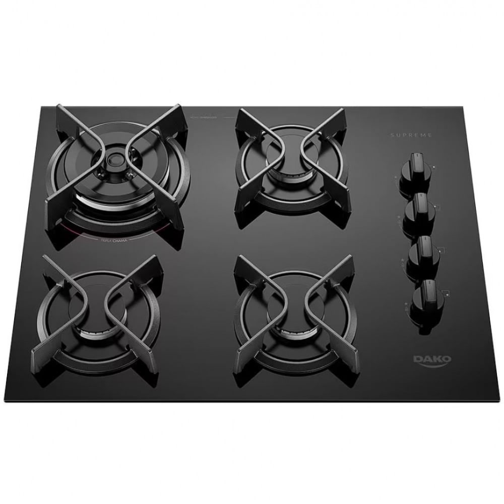 Cooktop A Gás 4 Bocas Dako Supreme Com Queimador Tripla Chama