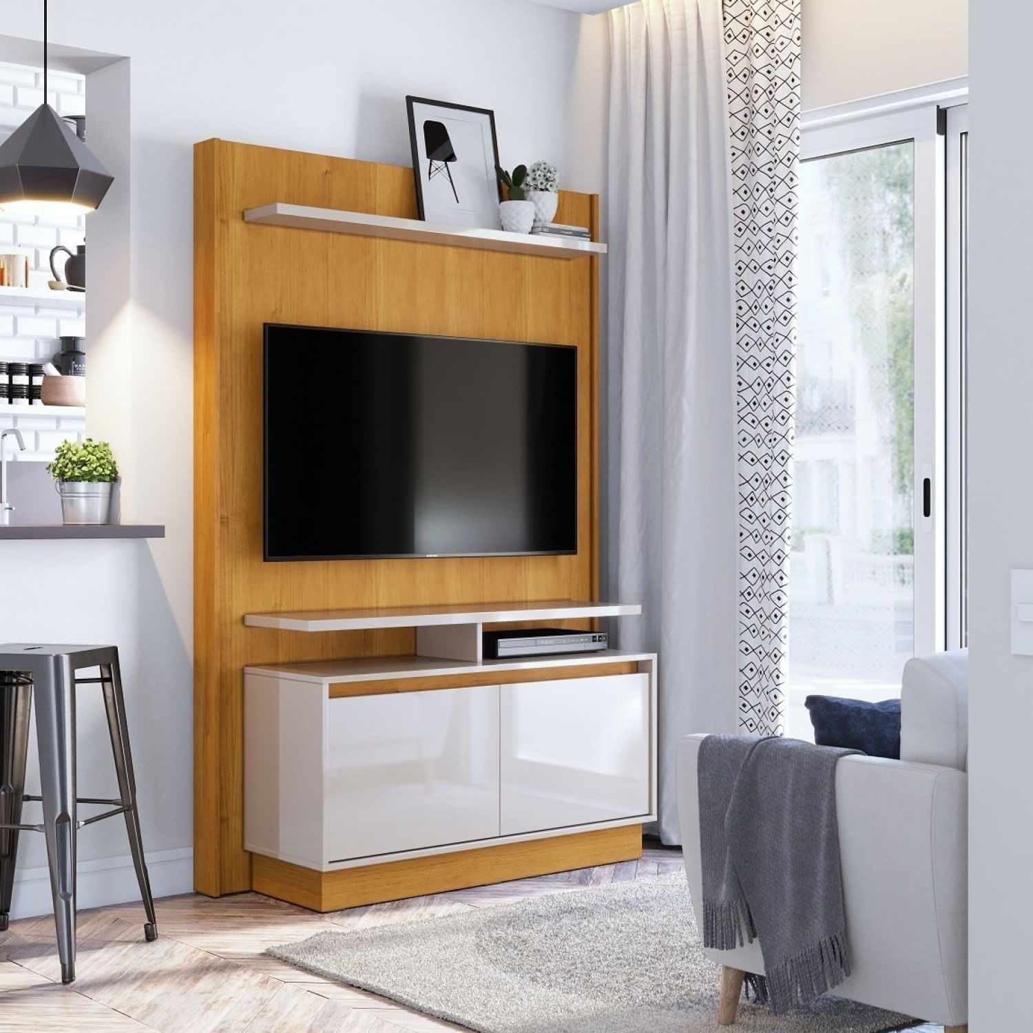 Estante Home Theater Para Tv Até 40 Polegadas Fit 1. 2 Moderno Nature/off White