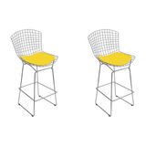 Kit 2 Banquetas Alta Bistrô Bertoia Cromada D60 Com Assento Sintético Amarelo Cor Amarelo