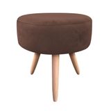 Puff Banqueta Berlim Redondo Suede Marrom Pés Natural Drossi