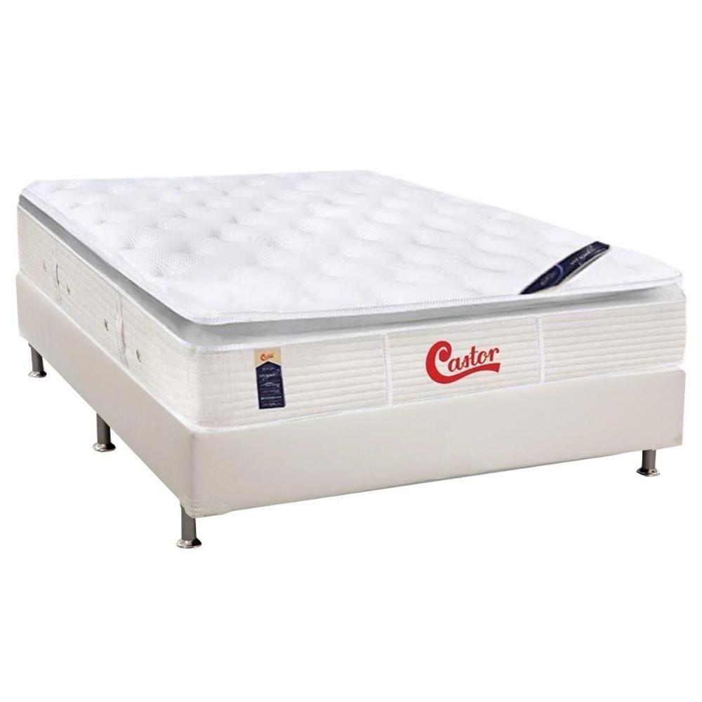 Cama Box Casal: Colchão Molas Ensacadas Castor Pocket Gold Star Vitagel Slx + Base White(138x188)