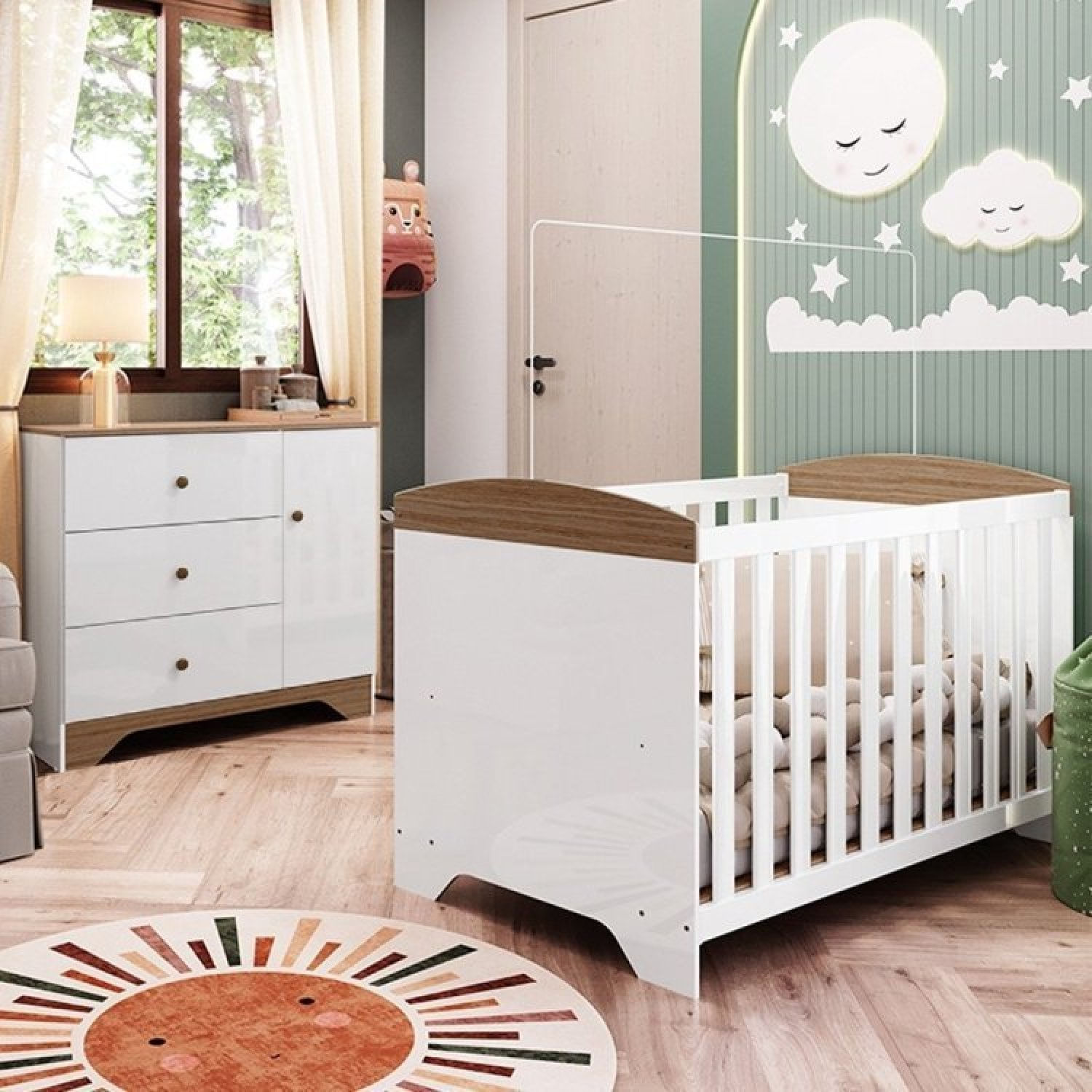 Quarto De Bebê Com Cômoda E Berço Americano 100% Mdf Ayla