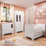 Quarto De Bebê Guarda Roupa Cômoda Com Janelas Retângulo E Berço Americano 100% Mdf Ayla