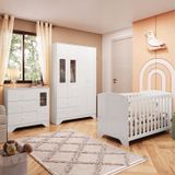 Quarto De Bebê Berço Americano Guarda Roupa E Cômoda Com Janelas Retângulo 100% Mdf Ayla