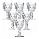 Jogo Com 6 Taça Diamond Vidro Transparente Água Vinho
