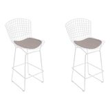 Kit 2 Banquetas Alta Bistrô Bertoia Branca D70 Com Assento Bege Cor Bege