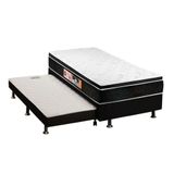 Cama Box C/auxiliar Solteiro: Colchão Espuma Castor D33 Black E White + Base Black(88x188)