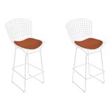 Kit 2 Banquetas Alta Bistrô Bertoia Branca D60 Com Assento Cobre Cor Marrom