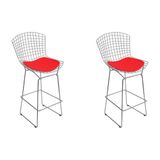 Kit 2 Banquetas Alta Bistrô Bertoia Cromada D80 Com Assento Sintético Vermelho Cor Vermelho