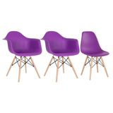 Kit 2 Cadeiras Eames Daw Com Braços + 1 Cadeiras Roxo