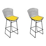 Kit 2 Banquetas Alta Bistrô Bertoia Preta D60 Com Assento Amarelo Cor Amarelo