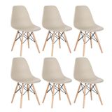 Kit 6 Cadeiras Charles Eames Eiffel Dsw Com Pés De Madeira Clara Nude