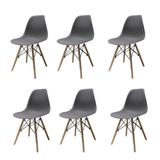 Kit 6 Cadeiras Charles Eames Eiffel Fendi Base Madeira Fendi