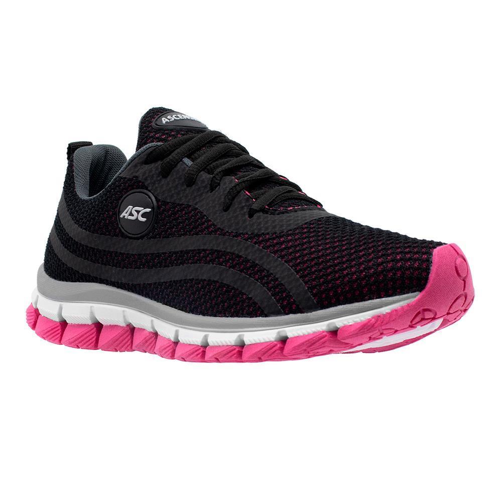 Tênis Feminino Esportivo Caminhada Conforto Leve Cadarço Preto+rosa 34