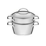 Cuscuzeira Cozi-vapore Allegra Em Aço Inox Com Fundo Triplo 16cm 2 Peças - Tramontina 65650050