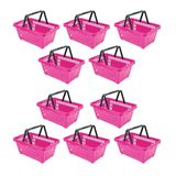 Kit - 10 Cestos Compras Plástica D100 Cód. 3400 Rosa - Della Plast