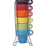 Jogo De Xícaras Café Chá Coloridas Com Suporte Kit 6 Canecas