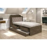 Cama Tamires Solteiro 0.88cm Com Auxiliar Castanho Com Capitonê Bege Dois Colchões- Cambel