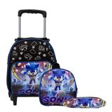 Mochila Infantil Masculina Rodinhas Sonic Lancheira Creche