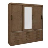 Guarda Roupa Casal Com Espelho 3 Portas 9 Gavetas 100% Mdf Meridian D&#39;doro Cor:ipê