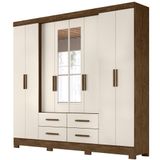 Guarda Roupa Casal 8 Portas Com Espelho 9413 Castanho Wood Off White Moval Castanho Wood Off White