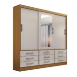 Guarda Roupa Casal Com Espelho 3 Portas 9 Gavetas 100% Mdf Meridian D&#39;doro Cor:cinamomo Off