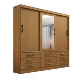 Guarda Roupa Casal Com Espelho 3 Portas 9 Gavetas 100% Mdf Meridian D&#39;doro Cor:cinamomo