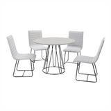 Conjunto Sala De Jantar Rubi Off White Com 4 Cadeiras Estrutura Metal Preto