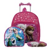 Kit Mochila Infantil Feminina Rodinha Frozen Pequena Creche