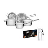 Kit - Jogo De Panelas Allegra 5 Pçs Inox + Faqueiro Inox Buzios 24pçs - Tramontina