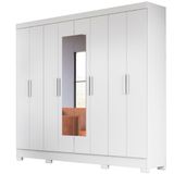 Guarda Roupa Casal 8 Portas Com Espelho 9114 Branco Moval Branco