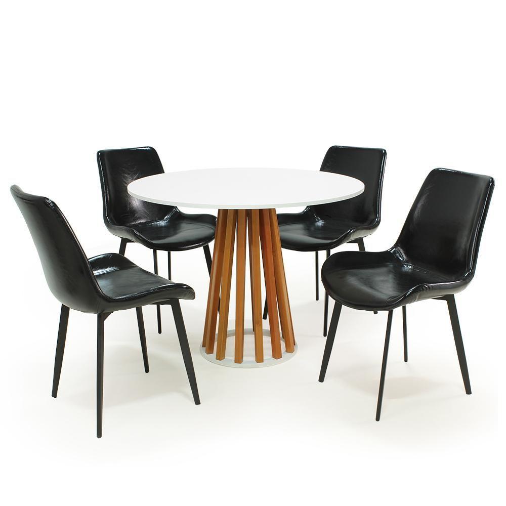 Mesa De Jantar Redonda Talia Branca Amadeirada 100cm Com 4 Cadeiras Estofadas Chicago - Preto