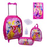 Kit Mochila Feminina Infantil Rodinhas Princesas Lancheira E