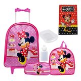 Kit Mochila Feminina Infantil Rodinhas Minnie Lancheira E