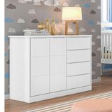 Cômoda Infantil Diamante 2 Portas E 4 Gavetas Com Cabideiro 100% Mdf Branco - Phoenix Baby