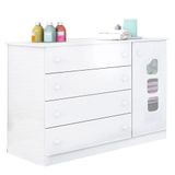 Cômoda Infantil Lívia 1 Porta E 4 Gavetas Com Cabideiro 100% Mdf Branco Brilho - Phoenix Baby