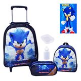 Kit Mochila Masculina Rodinhas Infantil Sonic Lancheira E