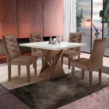 Conjunto Mesa Quadrada Com Vidro E 4 Cadeiras 100cmx100cm Barcelona Chocolate/off White/suede Animale