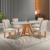 Conjunto Mesa Tampo Smart Plus Kyra 120cmx90cm 4 Cadeiras Arthus Cinamomo/off White/suede Bege