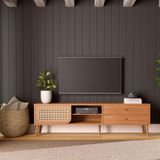 Rack Tela Para Tv Em Mdf 220 Cm Com 2 Gavetas E Porta De Correr Freijó Dalla Costa Tb311jj