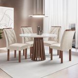 Conjunto Mesa Tampo Redondo Plus Vidro Kansas 100cm 4 Cadeiras Arthus Chocolate/off White/suede Bege