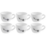Jogo Xícaras Vidro Branca Florid Chá Café 6 Peças 130ml