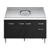 Balcão Gabinete Com Pia Inox 150cm 4 Portas E 1 Gaveta Gabriela Preto - Ajl Móveis