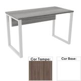 Mesa De Escritório Pé Tubular Pe25 Em Mdp 150 X 60 Cm Cor Walnut E Base Branca