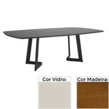 Mesa De Jantar Mh-5346 Herval Retangular 220 Cm Madeira Amêndoa Vidro Off White