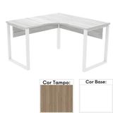 Mesa De Escritório Em L Pé Tubular Pe25 Em Mdp 155 X 155 X 60 Cm Cor Noce Naturalle E Base Branca