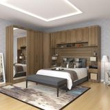 Quarto De Canto Casal Com Guarda Roupas Com Espelho E Mesas De Cabeceira Paris Luciane Móveis Avelã Pf Com Avelã Pf